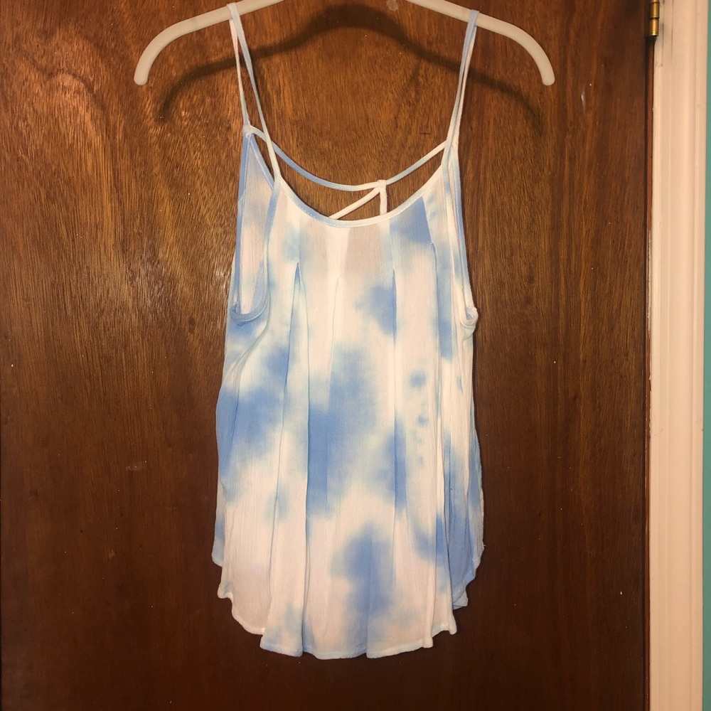 Tie dye blue and white tank top